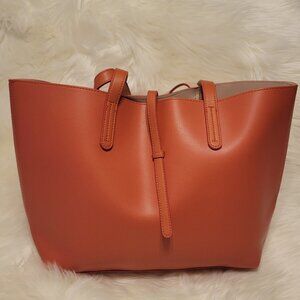 Faux Leather Tote, Coral